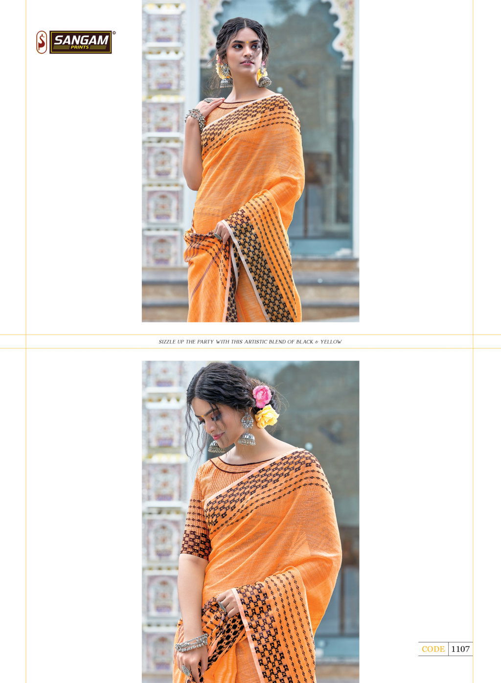 Sangam Rangeen Thread Work Ethnic Wear Linen Cotton Printed Saree Collection